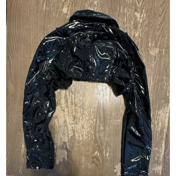 Hot & Delicious Zip Large Black Polyurethane Crop Biker Moto Jacket Wet Look - Picture 12 of 12